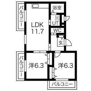 アメリア(2LDK/3階)の間取り写真