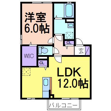クレスト ヴィラ A(1LDK/2階)の間取り写真