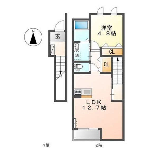 ＪＲ津山線 法界院駅 徒歩11分 2階建 築15年(1LDK/2階)の間取り写真