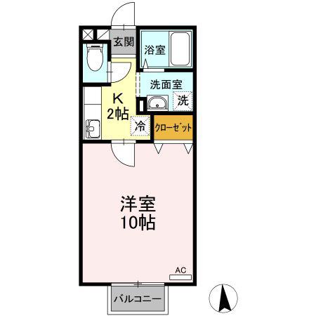 パセオ開成A棟(1K/2階)の間取り写真