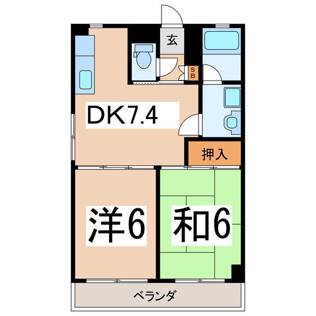 グリーンパレス(2DK/3階)の間取り写真