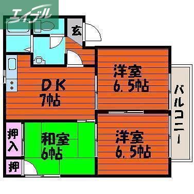 アンリシールA棟(3DK/1階)の間取り写真
