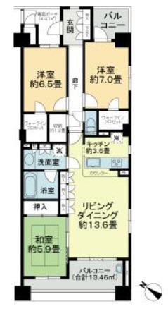 マイキャッスル八景島アクア・シェーナ ベース契約(3LDK/2階)の間取り写真