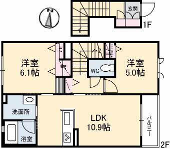 アヴァンス イズミダ(2LDK/2階)の間取り写真