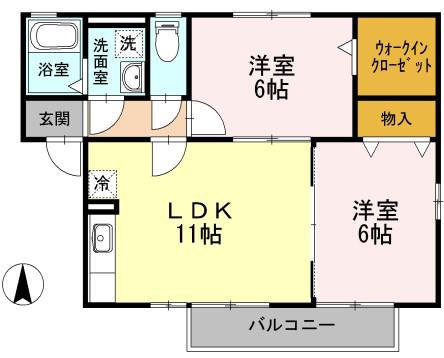 クレールヴィラージュB棟(2LDK/2階)の間取り写真