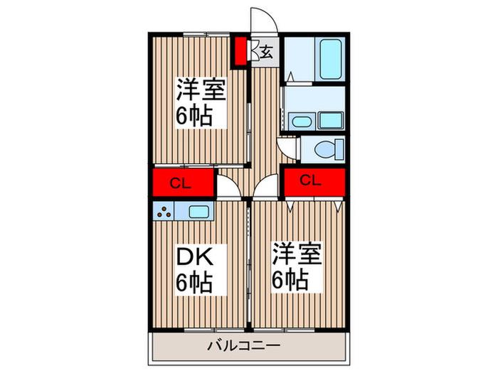 ヴィラプリムローズF(2DK/1階)の間取り写真