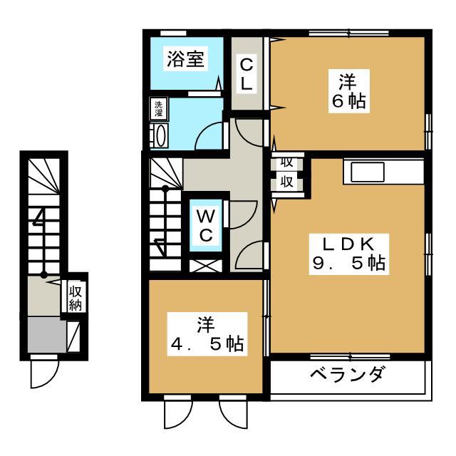 ヘブンリーパース(2DK/2階)の間取り写真