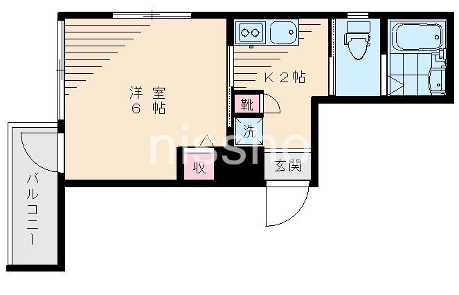 ベルコート南台(1K/2階)の間取り写真