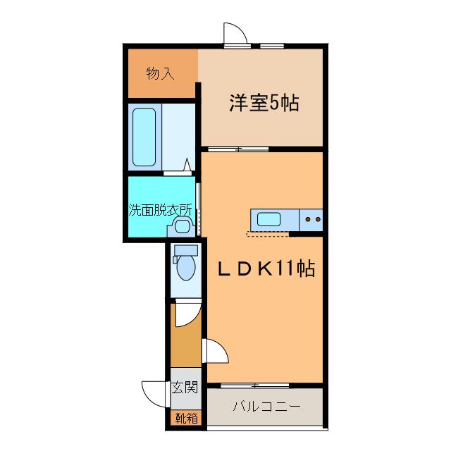 フォンテーヌ弥生II(1LDK/2階)の間取り写真