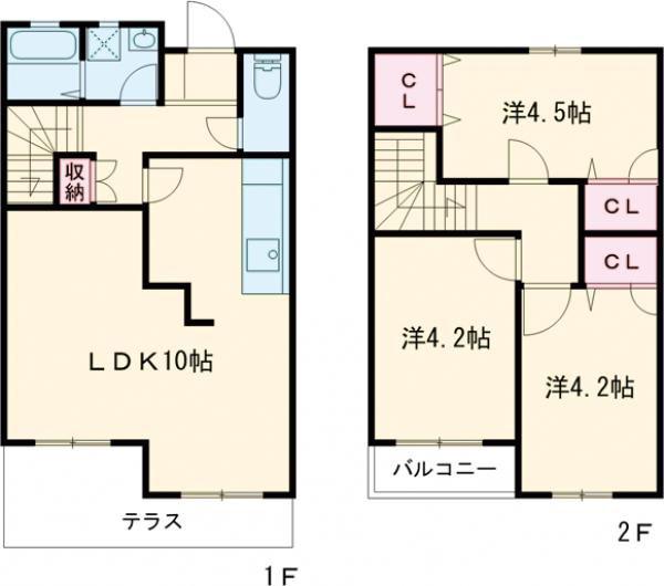 藤原テラスハウスA(3LDK/1階)の間取り写真