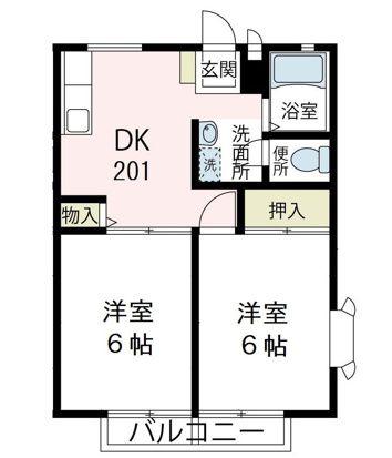 サンフォレスト(2DK/2階)の間取り写真