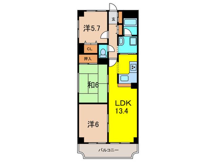 ザ・シティ御影山手(3LDK/4階)の間取り写真