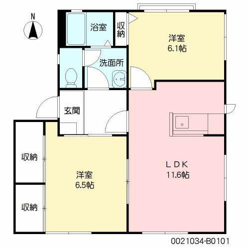 パジオン南正丹小路B(2LDK/1階)の間取り写真