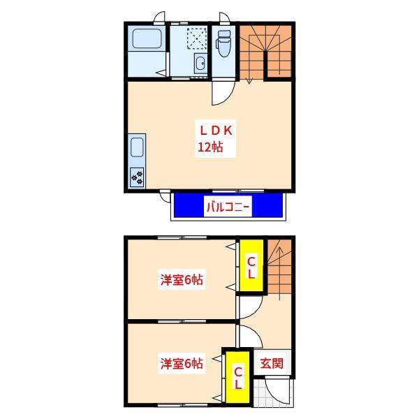 COCOテラス新町1丁目A棟(2LDK/1階)の間取り写真