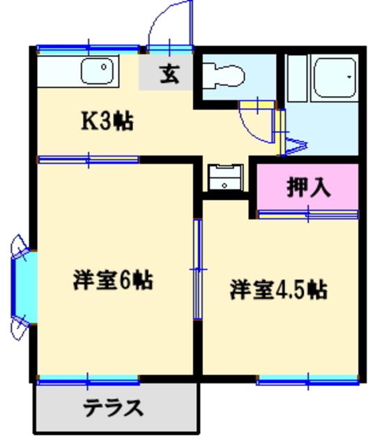 ファミーユひかり(2K/1階)の間取り写真