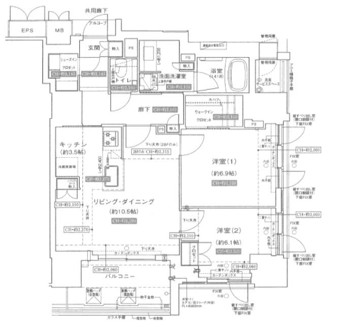 ジオタワー堺筋本町(2LDK/25階)の間取り写真