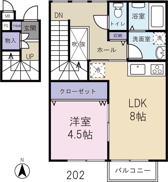 ファルメールS(1LDK/2階)の間取り写真