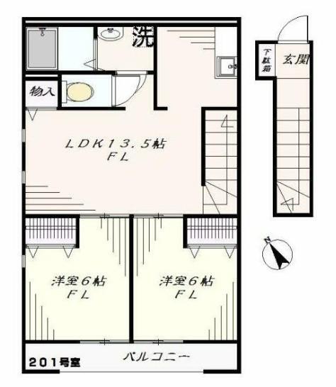 エコークレストII(2LDK/2階)の間取り写真