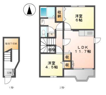シャンティ北小田A(2LDK/2階)の間取り写真