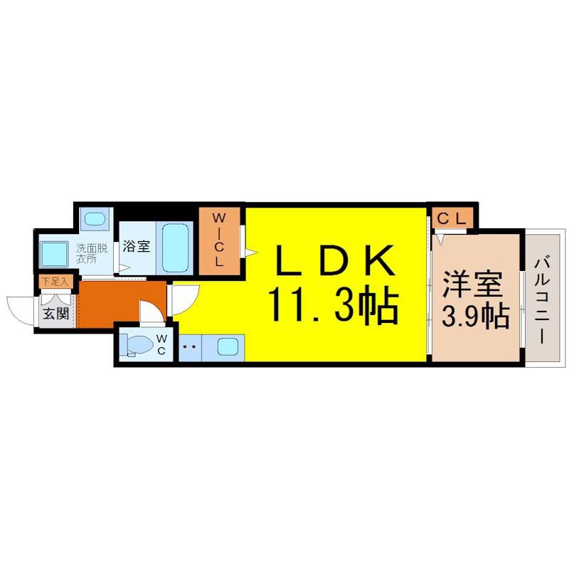 GRAND SOLEIL大須白川(1LDK/4階)の間取り写真