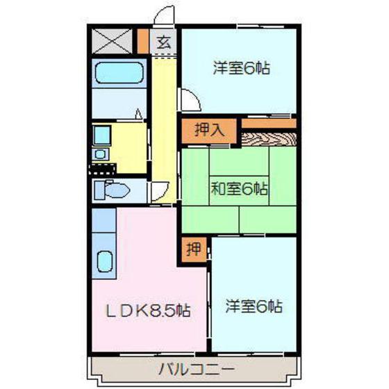 スカイマンション幾久富(3LDK/2階)の間取り写真