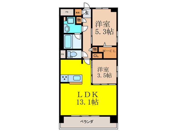 PREMIUM COURT千里丘(2LDK/7階)の間取り写真