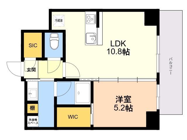 CREST西新(1LDK/9階)の間取り写真