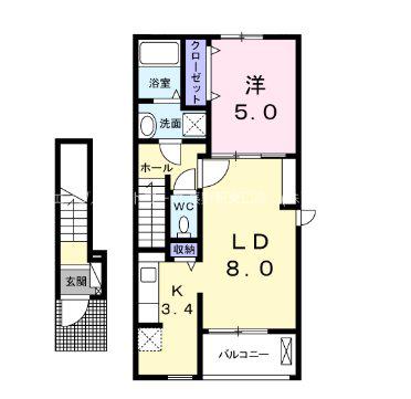 アイリスコート B(1LDK/2階)の間取り写真