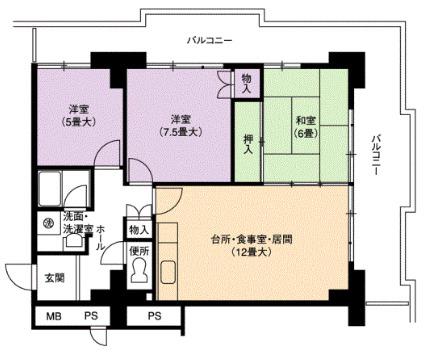 神宮東パークハイツ(3LDK/4階)の間取り写真