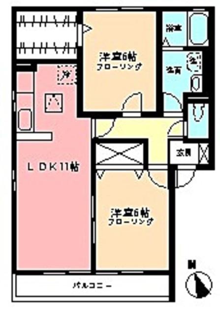 リトルゴールドヒルズB(2LDK/1階)の間取り写真