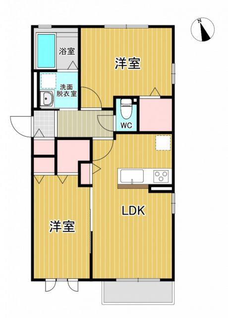 ハイムスクエア石巻双葉六番館(2LDK/2階)の間取り写真
