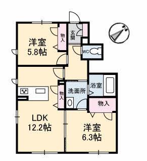 LA VIE CLAIR B棟(2LDK/1階)の間取り写真