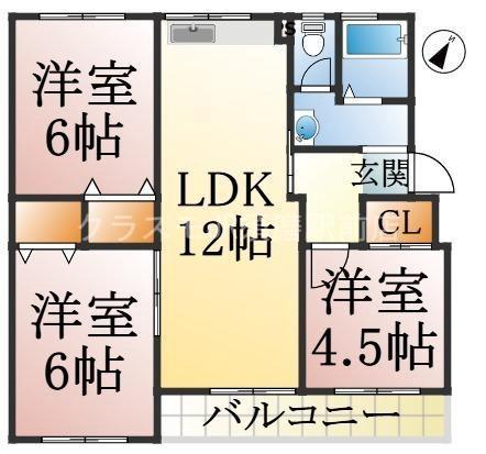 高倉台1-2団地 3号棟(3LDK/4階)の間取り写真