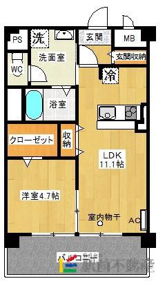 ＪＲ長崎本線 鍋島駅 徒歩27分 7階建 築12年(1LDK/4階)の間取り写真