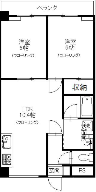 糟谷ビル南街(2LDK/2階)の間取り写真