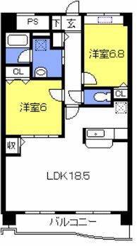 スカイアーバン戸田公園(2LDK/2階)の間取り写真
