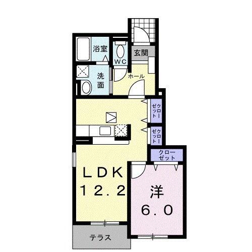 イーリス(1LDK/1階)の間取り写真