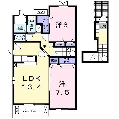 リベルテ道徳(2LDK/2階)の間取り写真
