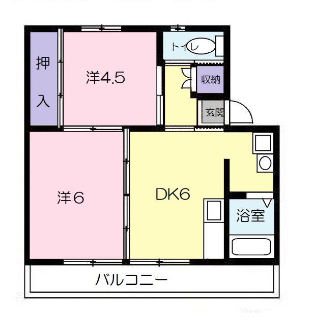 ヴィラナリー瀬戸田 1号棟(2DK/4階)の間取り写真
