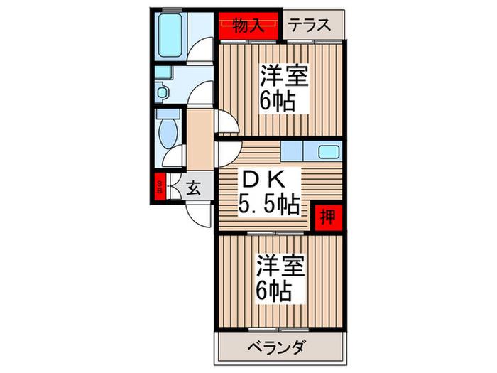 ヴェルディ花(2DK/1階)の間取り写真