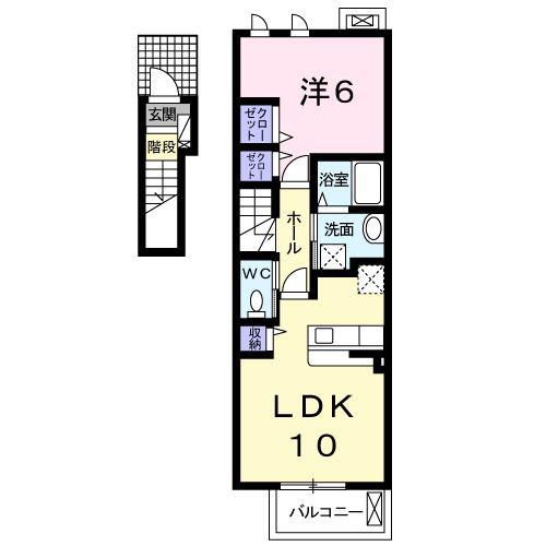 キャッスル安養寺C(1LDK/2階)の間取り写真