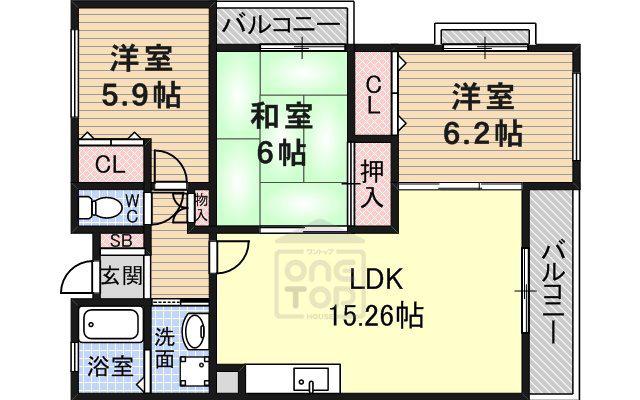 ディアコート真砂(3LDK/4階)の間取り写真