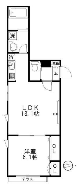 ホームズヒラヤマ(1LDK/1階)の間取り写真