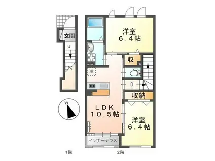 FLAT TAKATA(2LDK/2階)の間取り写真