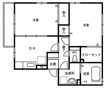 アニマート市野々(2DK/2階)の間取り写真