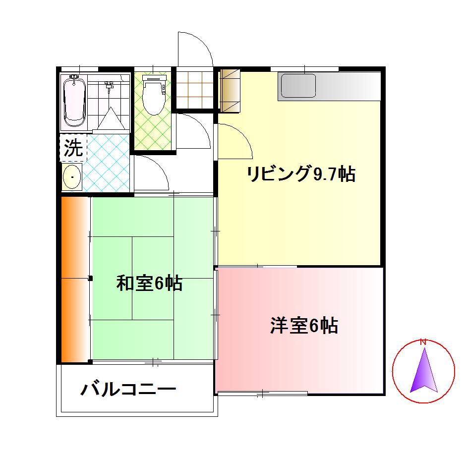 ヴィレッジなかざわ棟高B(2LDK/2階)の間取り写真