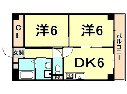 ファミーユ西宮(2DK/3階)の間取り写真
