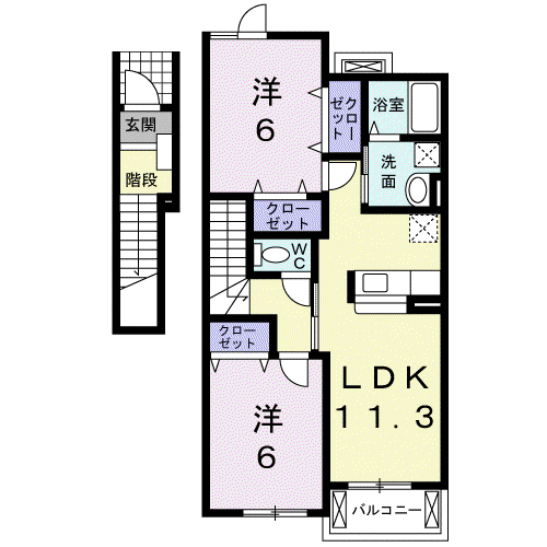 ユーベルA(2LDK/2階)の間取り写真