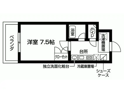 東急東横線 妙蓮寺駅 徒歩2分 5階建 築21年(1K/1階)の間取り写真