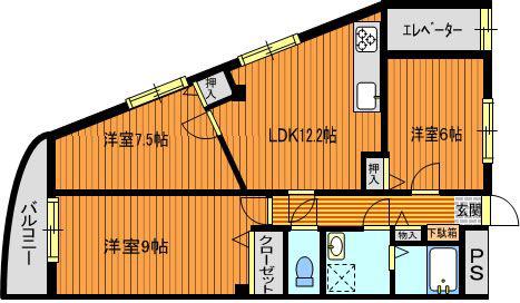 三原ルネッサンス(3LDK/2階)の間取り写真